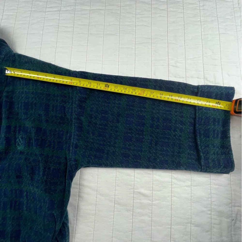 Nautica Green and Blue Cotton Terry Plaid Men's Robe One Size - Picture 9 of 11